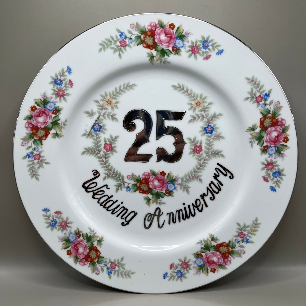 Vtg Norleans 25th Wedding Anniversary Plate Floral Pattern 10" Gift Decor Flower